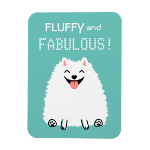 Fluffy and Fabulous Cute White Pomeranian Dog Magnet