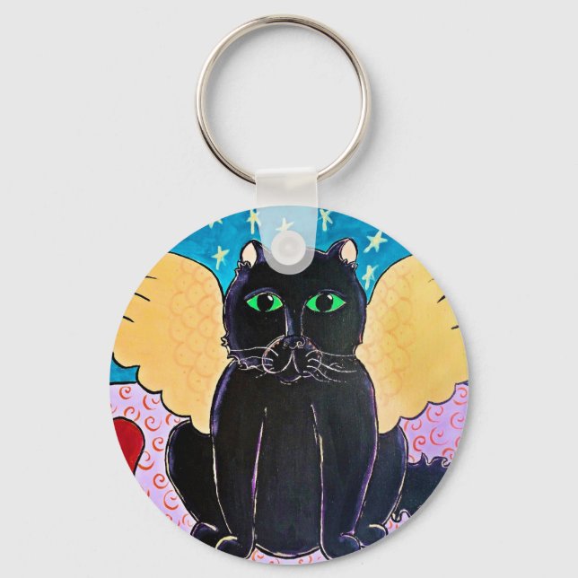 Fluffy Angel Cat Key Ring (Front)
