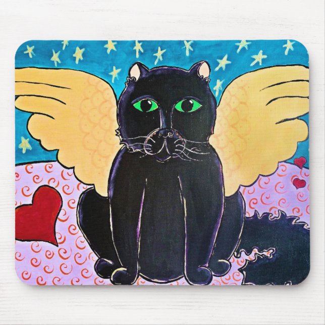 Fluffy Angel Cat Mouse Pad (Front)