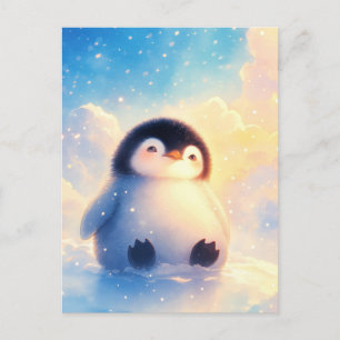Fluffy Baby Penguin in Golden Snow Postcard