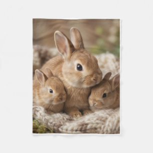 Fluffy Baby Rabbits Cuddling Together Fleece Blank Blanket