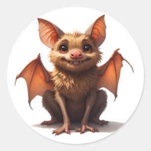 Fluffy Bat Character With Big Eyes And Wings 🎃 Classic Round Sticker