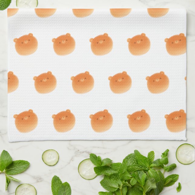 Fluffy Bear Bread Roll Bakery Cute Kawaii Animal Tea Towel (Folded)