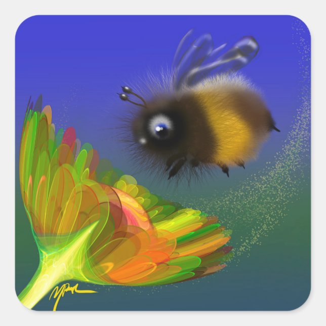 Fluffy Bee Square Sticker (Front)