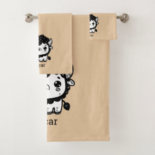 Fluffy Bison Baby - Kawaii Farm Animal Art Bath Towel Set