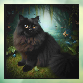 Fluffy Black Cat in Misty Woods