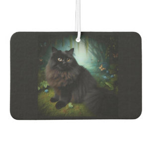 Fluffy Black Cat in Misty Woods Car Air Freshener