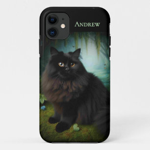 Fluffy Black Cat in Misty Woods Case-Mate iPhone Case