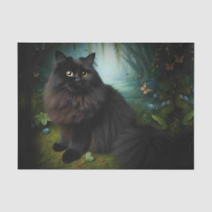 Fluffy Black Cat in Misty Woods Tissue Paper