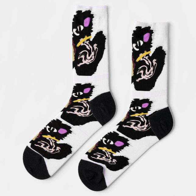 Fluffy Black Cat Jack o Lantern fun  Socks (Left)
