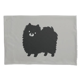 Fluffy Black Pomeranian Cute Cartoon Dog Pillowcase