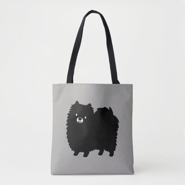 Fluffy Black Pomeranian | Cute Cartoon Dog Tote Bag (Front)
