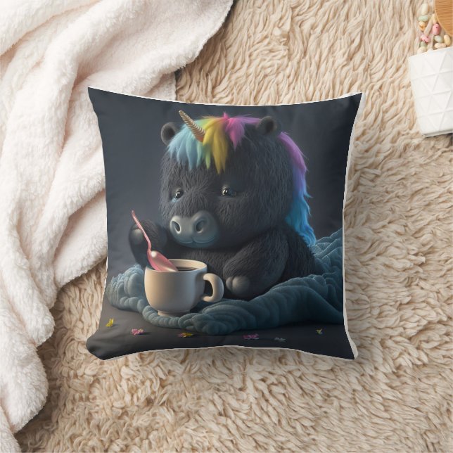 Fluffy black Unicorn pillow (Blanket)