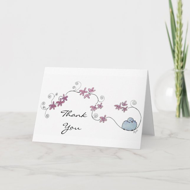Fluffy Blue Bird Thank You Card (Front)