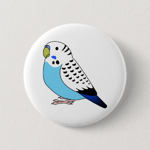 Fluffy blue budgie parakeet parrot cartoon drawing 6 cm round badge