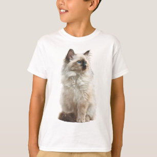 Fluffy Blue Eyed Ragdoll Cat Illustration Kids T-Shirt