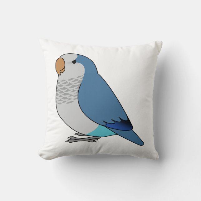 Fluffy blue quaker parrot cartoon drawing cushion (Front)