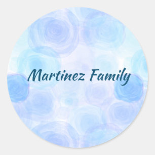 Fluffy Blue Roses Floral Pattern Classic Round Sticker