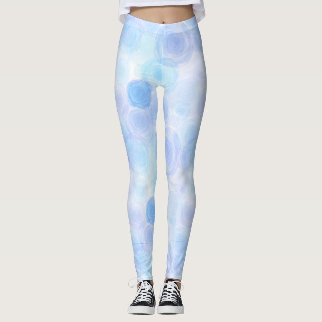 Fluffy Blue Roses Floral Pattern Leggings (Front)