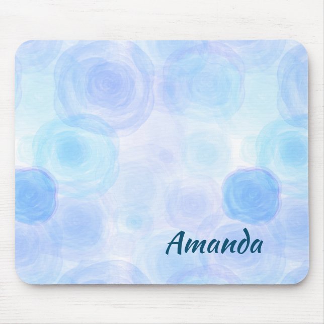 Fluffy Blue Roses Floral Pattern Mouse Pad (Front)