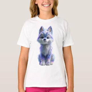 Fluffy Blue Wolf Pup Kids T-Shirt
