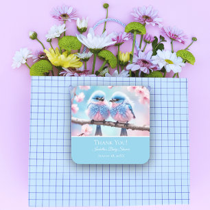 Fluffy Bluebirds and Cherry Blossom Baby Thank You Square Sticker