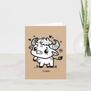 Fluffy Buffalo Baby - Kawaii Farm Animal Thank You Card