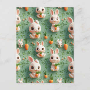 Fluffy Bunnies and Carrots 3D Seamless Pattern Postcard