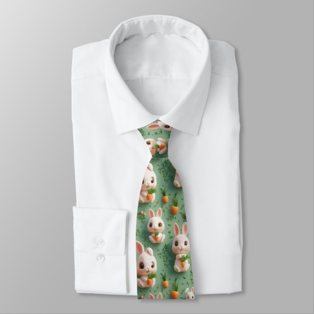 Fluffy Bunnies and Carrots 3D Seamless Pattern Tie (Tied)