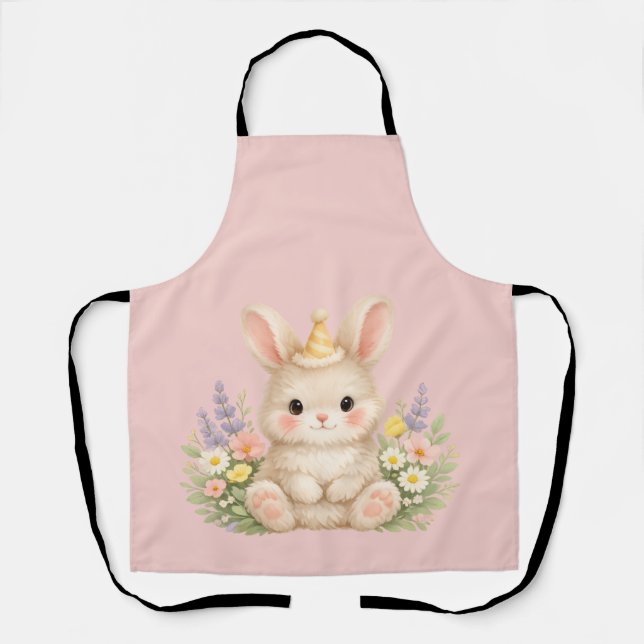Fluffy Bunny Wildflower Design for Charming Garden Apron (Front)