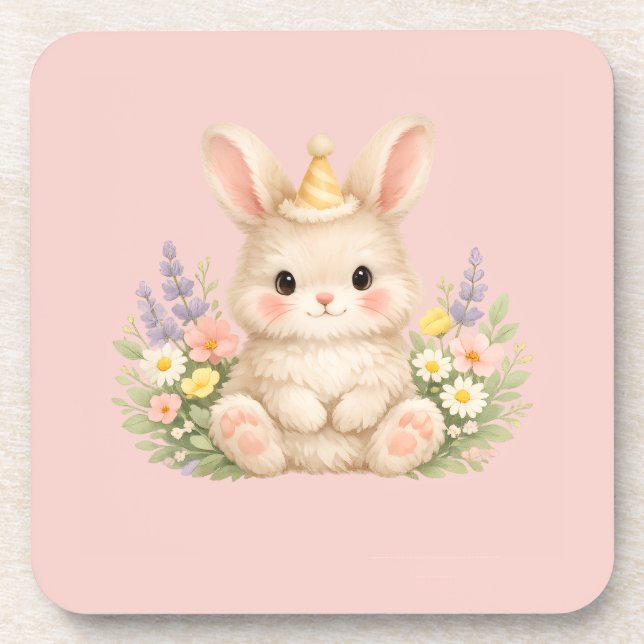 Fluffy Bunny Wildflower Design for Charming Garden Coaster (Front)