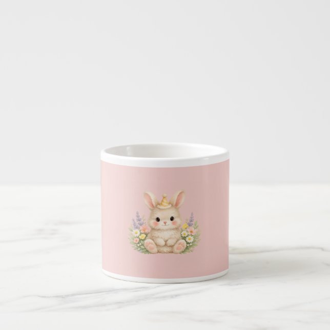 Fluffy Bunny Wildflower Design for Charming Garden Espresso Cup (Front)