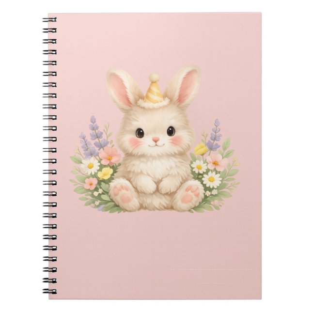 Fluffy Bunny Wildflower Design for Charming Garden Notebook (Front)