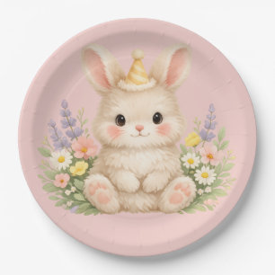 Fluffy Bunny Wildflower Design for Charming Garden Paper Plate