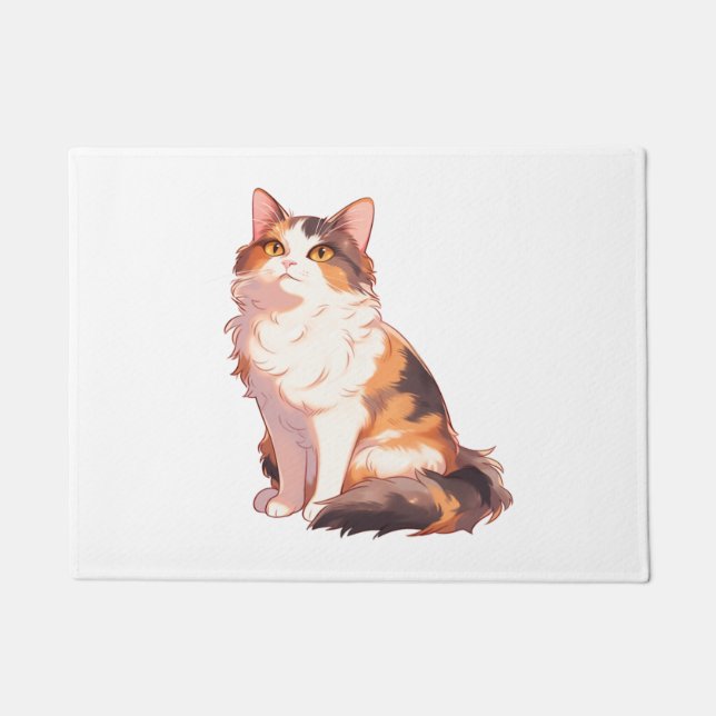 Fluffy Calico Cat Doormat (Front)