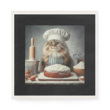 Fluffy cat baking a cake