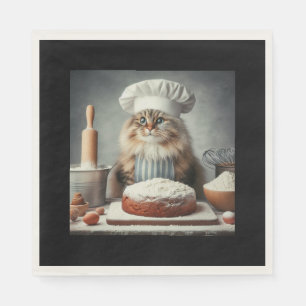 Fluffy cat baking a cake napkin