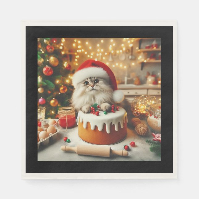 Fluffy cat baking the christmas cake  napkin (Front)