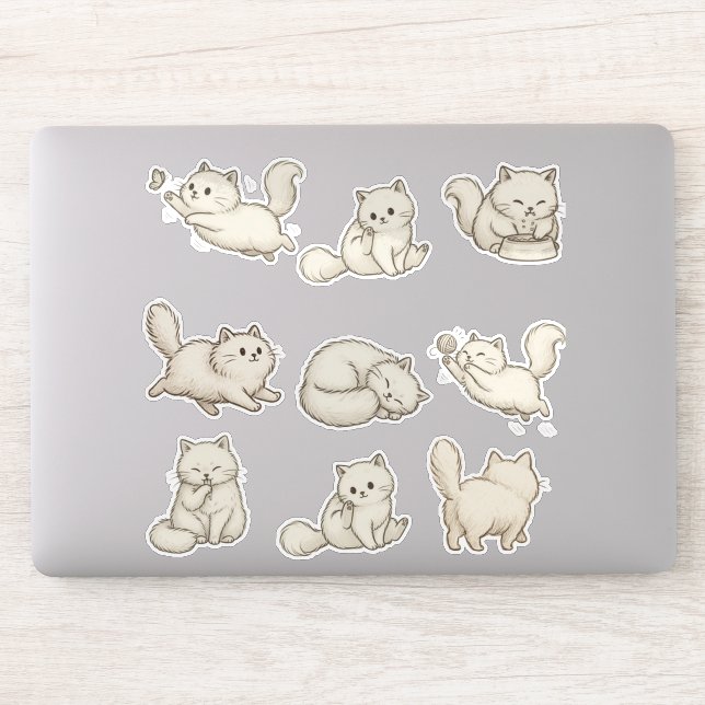 Fluffy Cat Custom Cut Sticker  (Computer)