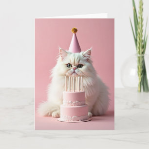 Fluffy Cats Pink Hat Birthday Card