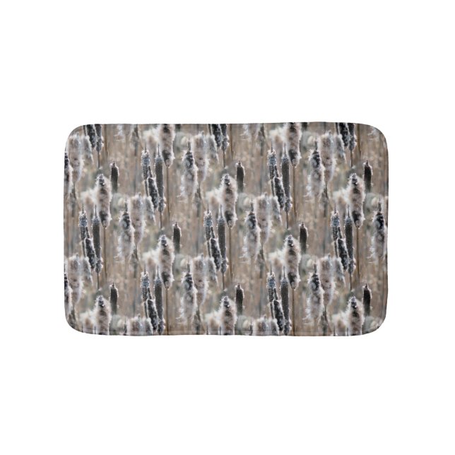 Fluffy Cattails Nature Pattern Bath Mat (Front)