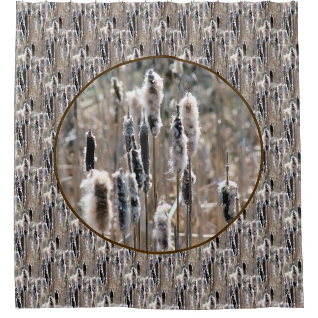 Fluffy Cattails Nature Pattern  Shower Curtain (Front)