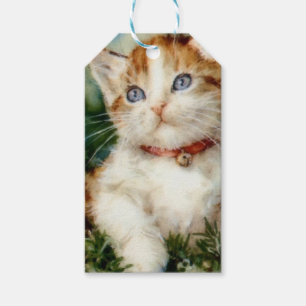 Fluffy christmas cat Watercolor Gift Tags