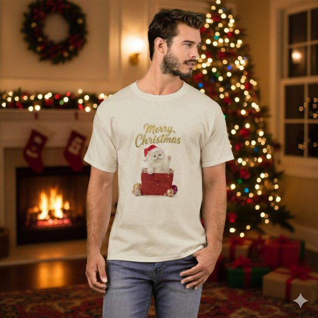 Fluffy Christmas Kitten Santa Hat T-Shirt (Creator Uploaded)