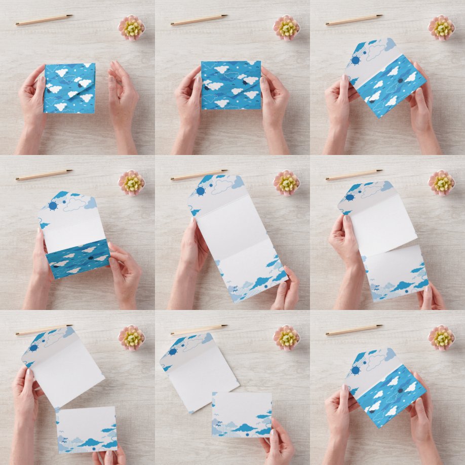 Fluffy Cloud Sunny Blue Sky Pattern All In One Invitation