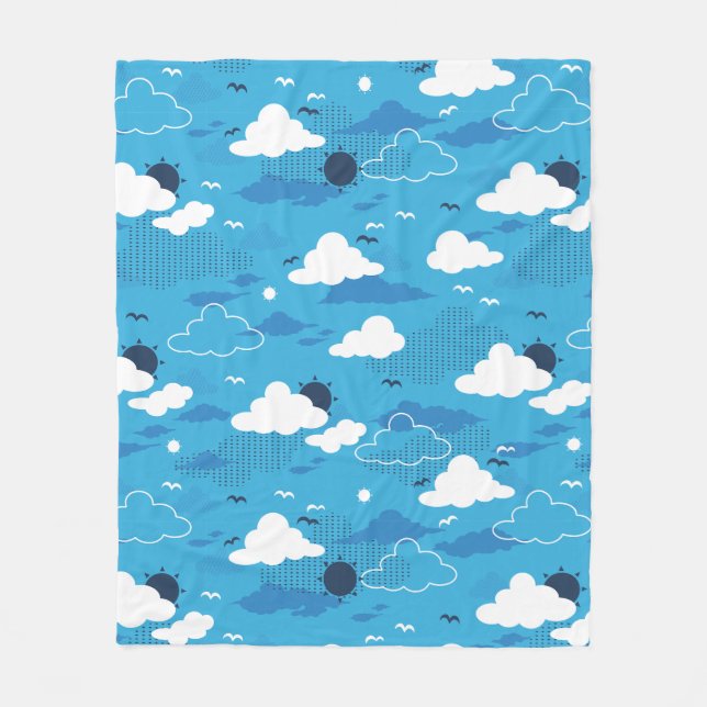 Fluffy Cloud Sunny Blue Sky Pattern Fleece Blanket (Front)