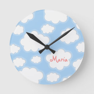 Fluffy Clouds Custom Name Personalised Round Clock