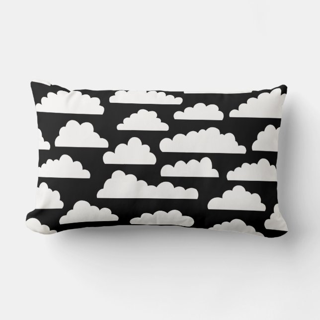 Fluffy Clouds Pattern - White on Black Lumbar Cushion (Front)