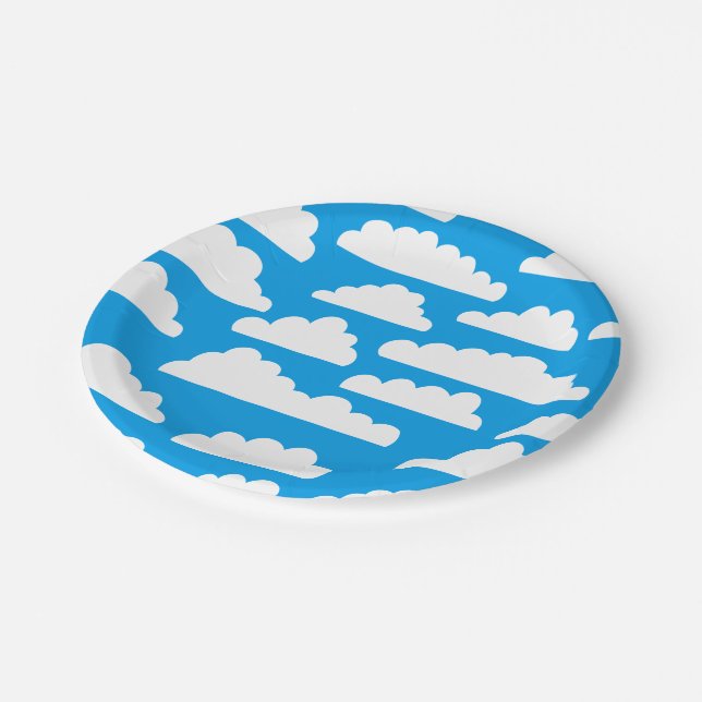 Fluffy Clouds Pattern - White on Blue 009dea Paper Plate (Angled)