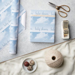 Fluffy Clouds Raindrops Baby Shower Wrapping Paper